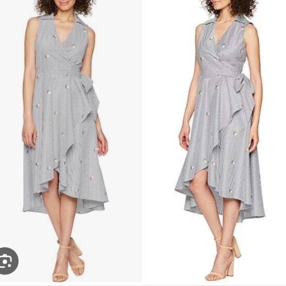 Calvin Klein Black and White High-Low Wrap Dress  Sundress - Picture 1 of 3